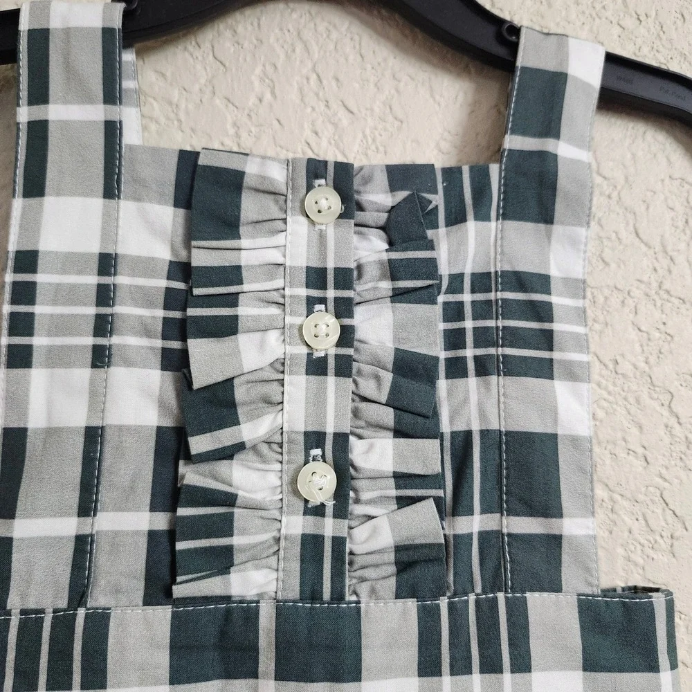 NEW Kate Quinn Girls‎ 12-18M Penelope Green Plaid Pinafore Dress and Bonnet Set